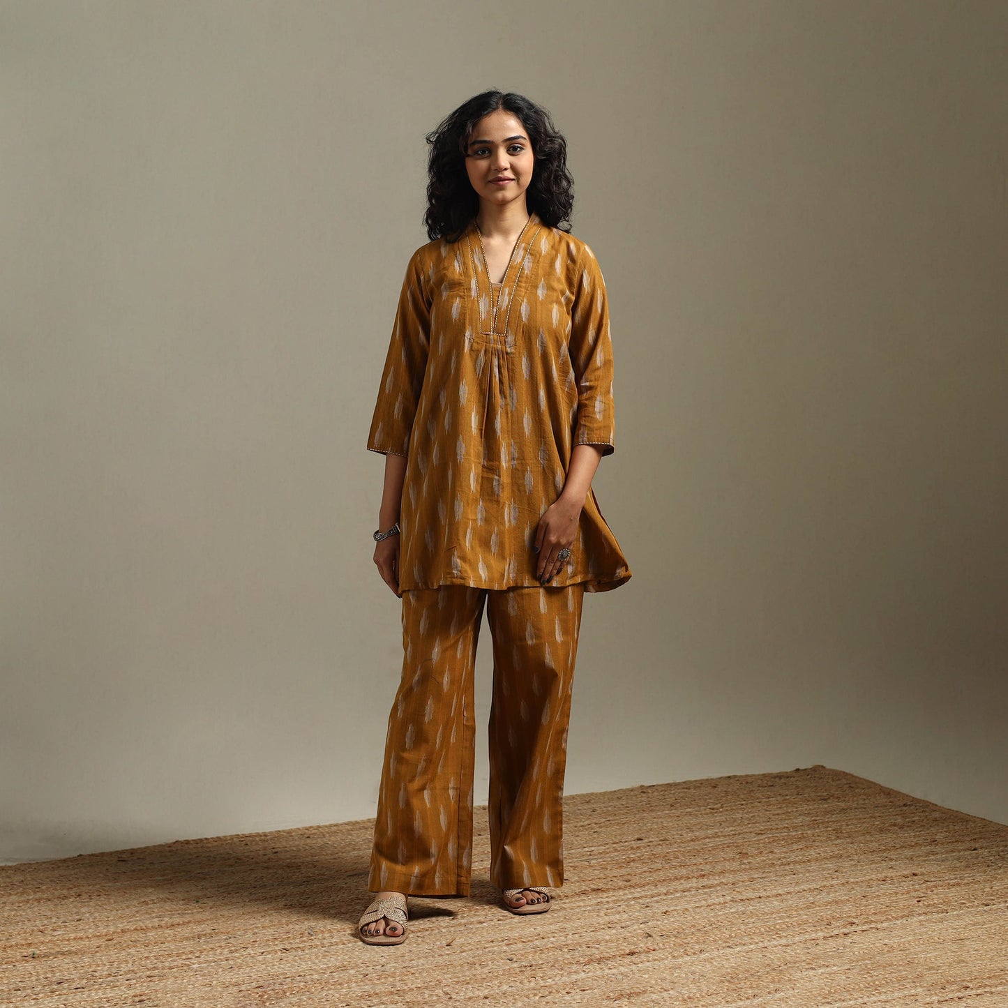 Hand embroidered pochampally ikat cotton night suit set 05