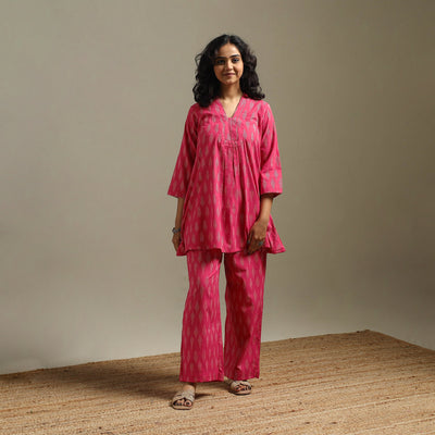 Hand embroidered pochampally ikat cotton night suit set 11
