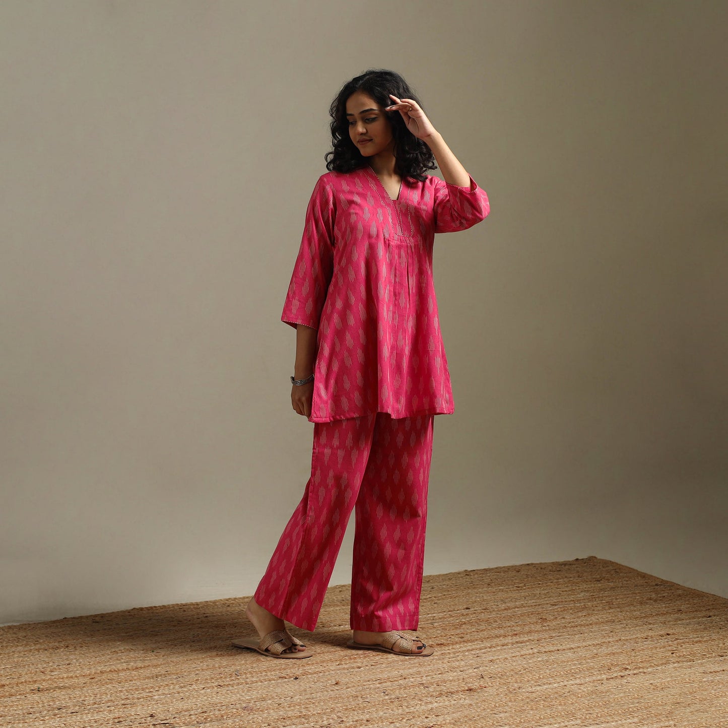 Hand embroidered pochampally ikat cotton night suit set 11