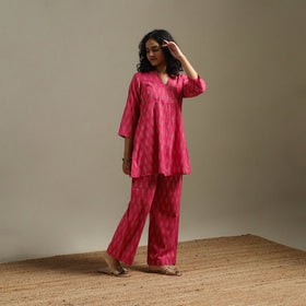 Hand embroidered pochampally ikat cotton night suit set 11