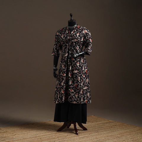 Hand embroidered printed cotton a-line kalamkari kurta