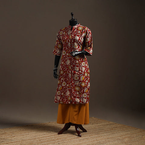 Hand embroidered printed cotton a-line kalamkari kurta