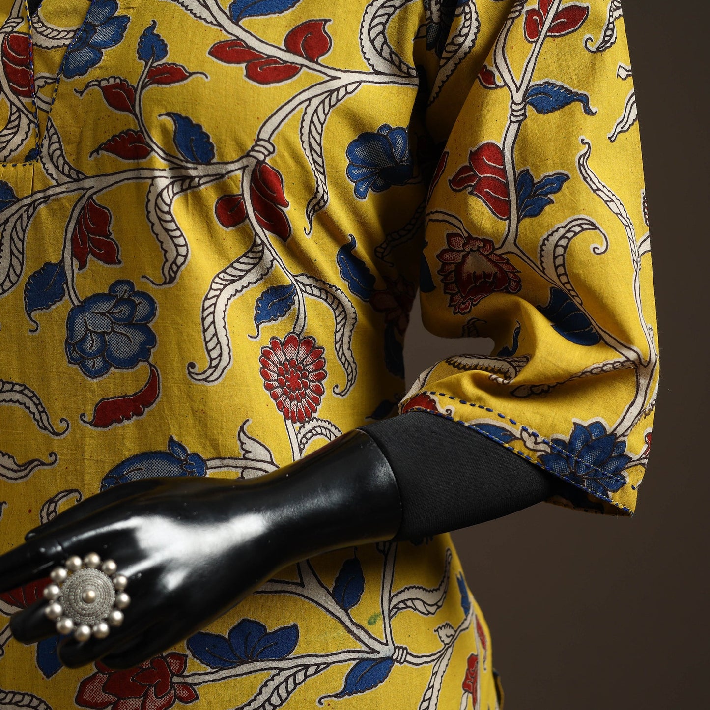 Hand embroidered printed cotton short kalamkari kurta