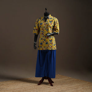 Hand embroidered printed cotton short kalamkari kurta