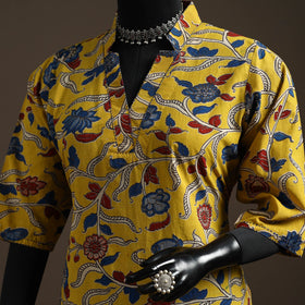 Hand embroidered printed cotton short kalamkari kurta