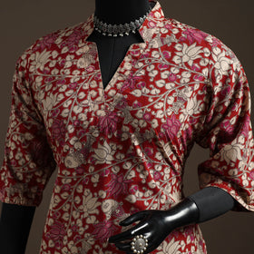 Hand embroidered printed cotton short kalamkari kurta