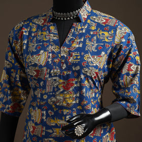 Hand embroidered printed cotton short kalamkari kurta