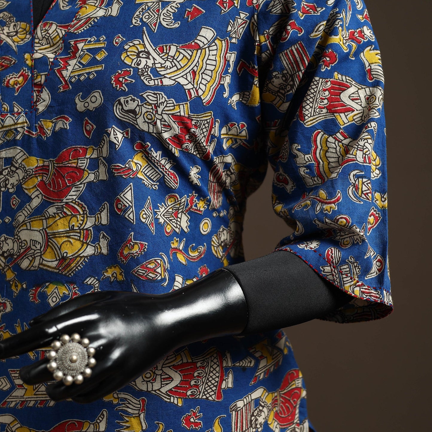 Hand embroidered printed cotton short kalamkari kurta