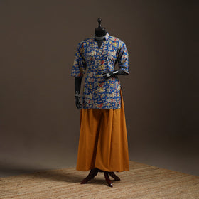 Hand embroidered printed cotton short kalamkari kurta