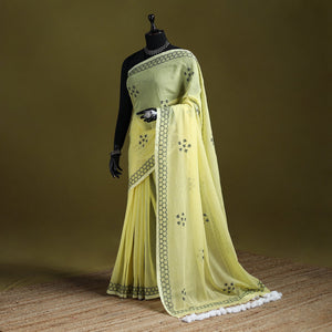 Hand embroidered pure mul cotton lucknowi chikan saree 13