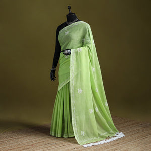 Hand embroidered pure mul cotton lucknowi chikan saree 14