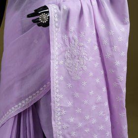 Hand embroidered terivoile cotton lucknow chikan saree 01