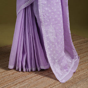 Hand embroidered terivoile cotton lucknow chikan saree 01