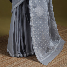 Hand embroidered terivoile cotton lucknow chikan saree 02