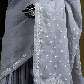 Hand embroidered terivoile cotton lucknow chikan saree 02