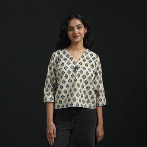 Hand embroidery block print cotton natural dyed ajrakh crop