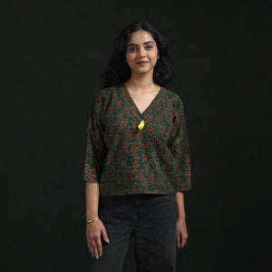 Hand embroidery block print cotton natural dyed ajrakh crop