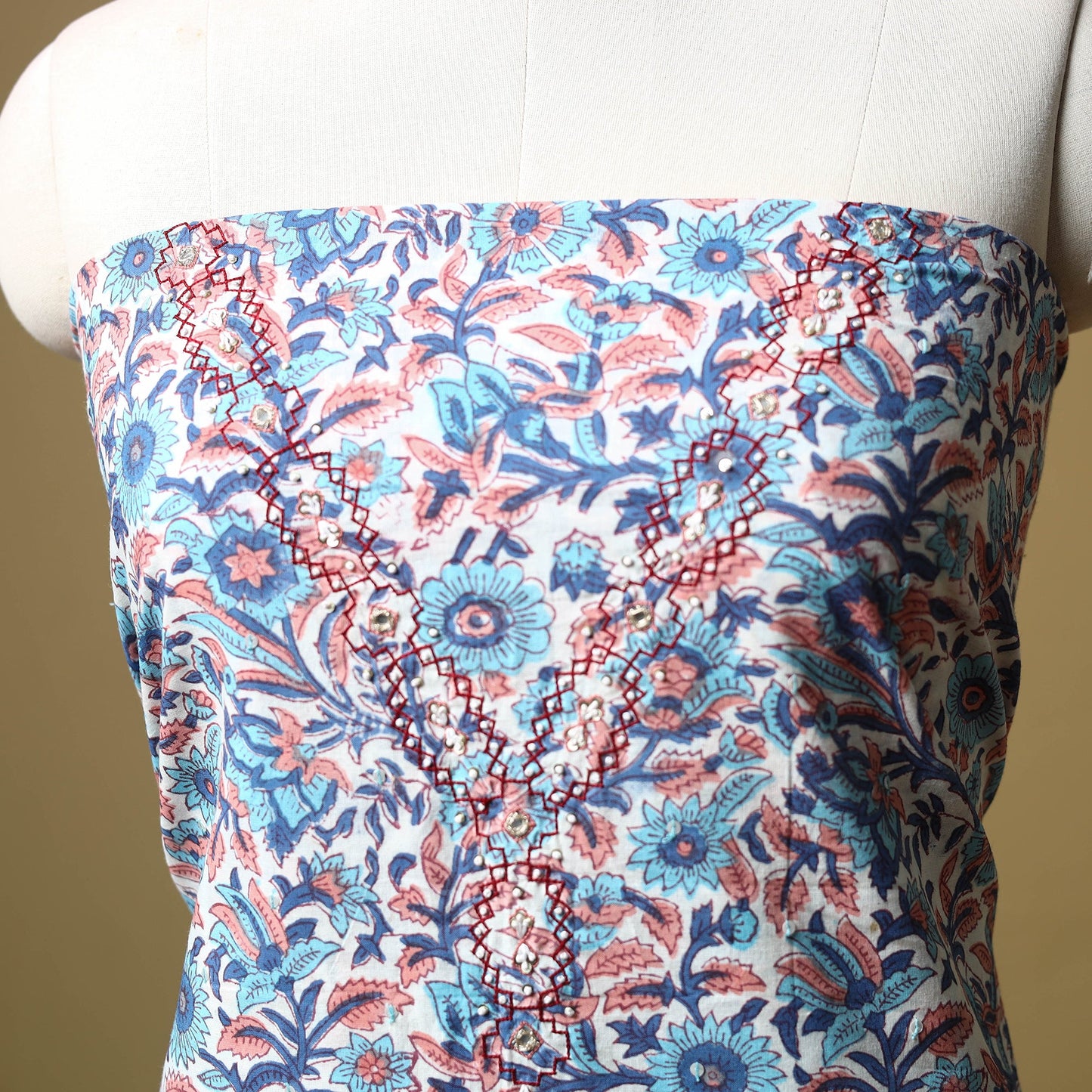 Hand embroidery sanganeri cotton unstitched kurta material