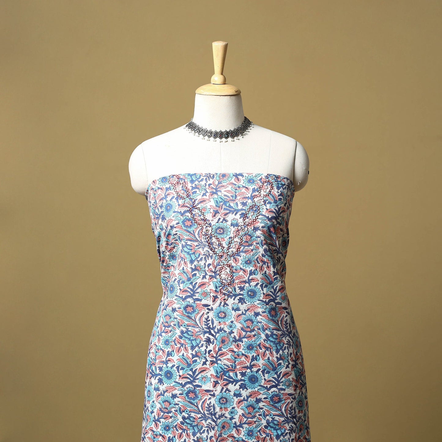 Hand embroidery sanganeri cotton unstitched kurta material