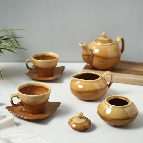  Hand Glazed Ceramic 7 Piece Tea Set 