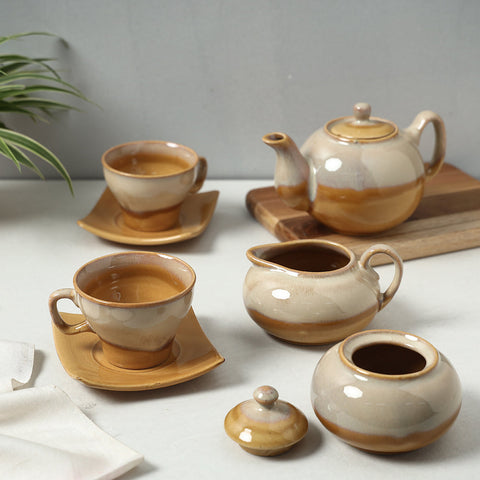  Hand Glazed Ceramic 7 Piece Tea Set 