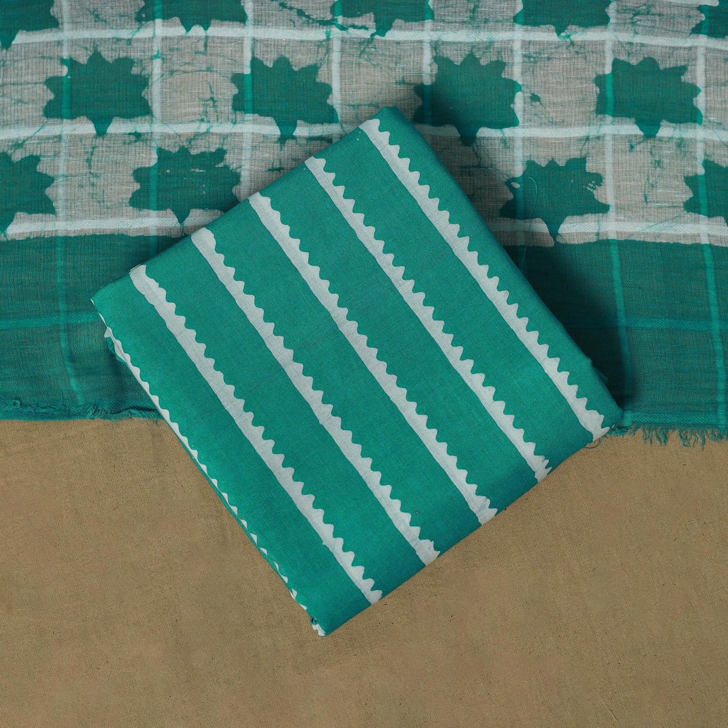 Hand kutch batik cotton 3pc unstitched dress material 07