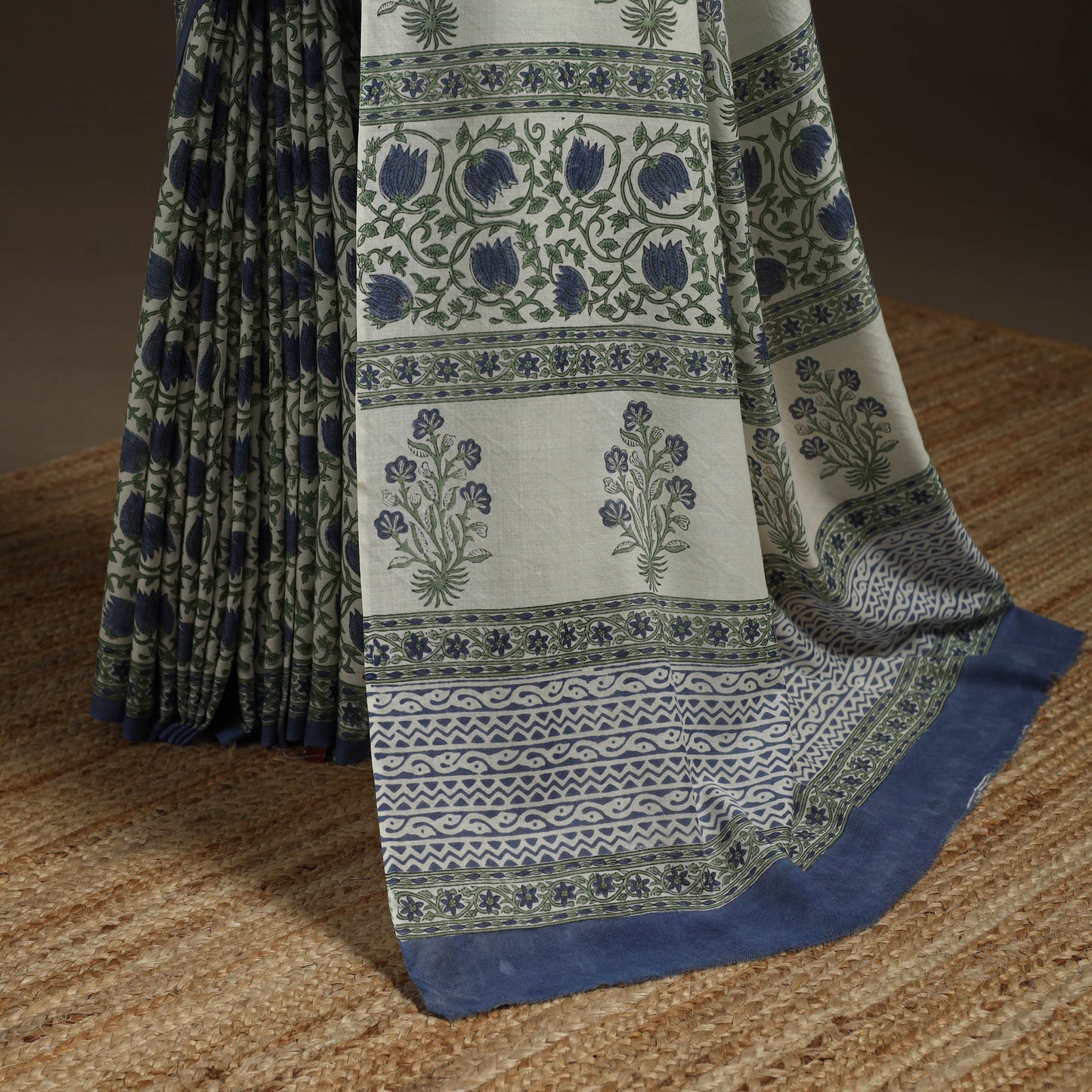 Hand merino wool sanganeri saree 04 - handcrafted