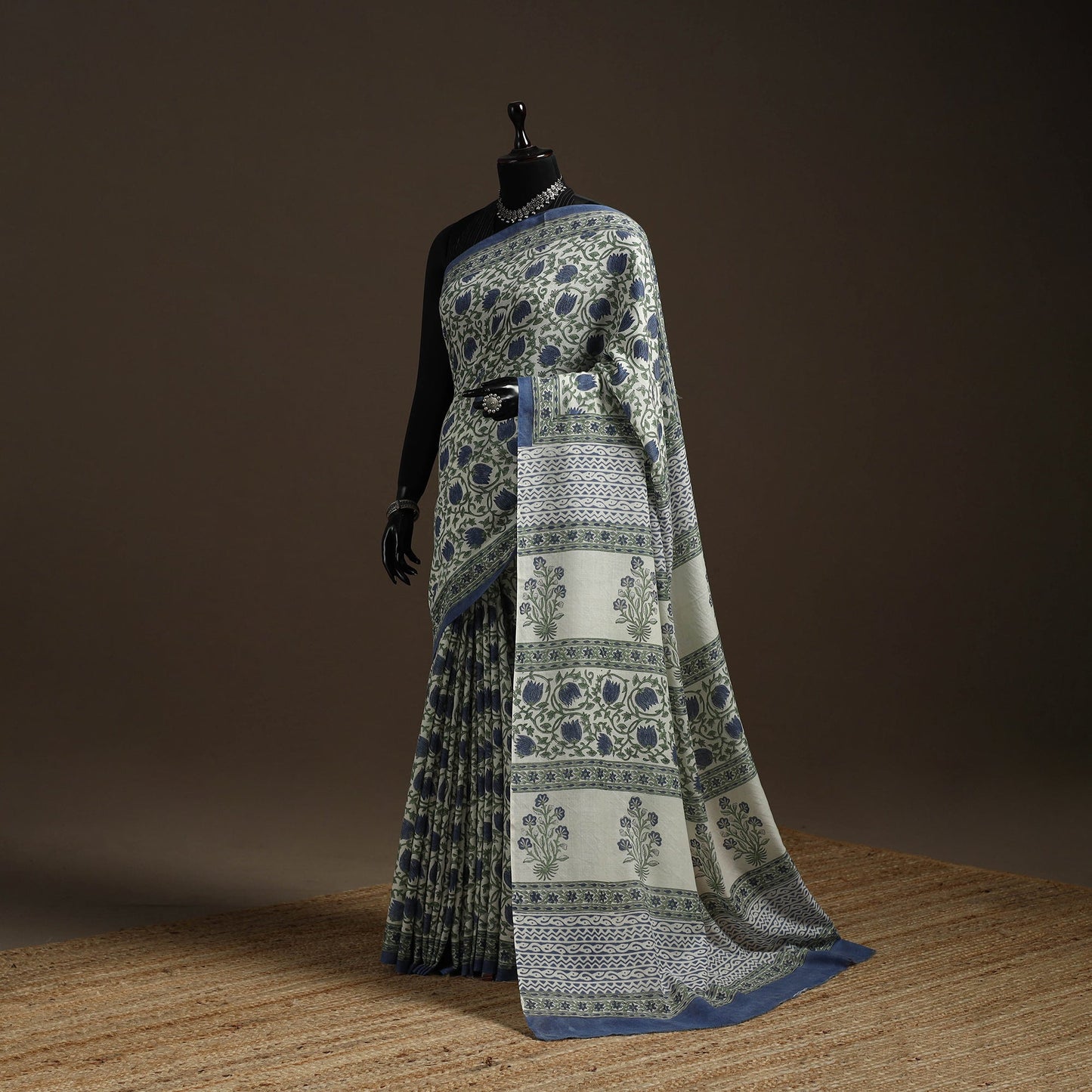 Hand merino wool sanganeri saree 04 - handcrafted