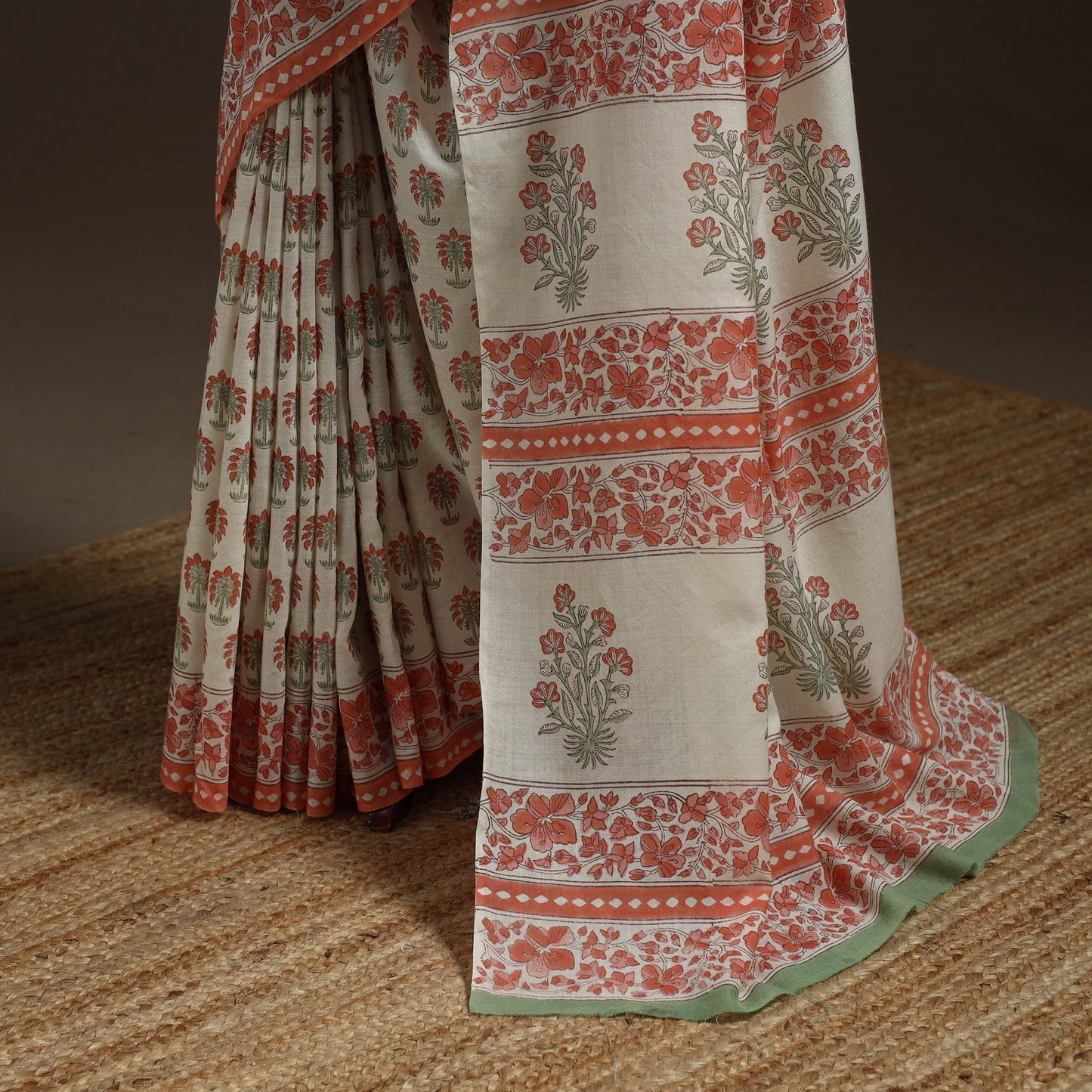 Hand merino wool sanganeri saree 05 - handcrafted