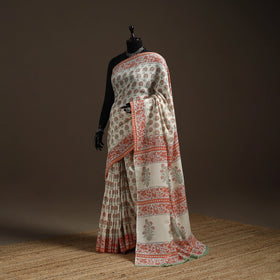 Hand merino wool sanganeri saree 05 - handcrafted