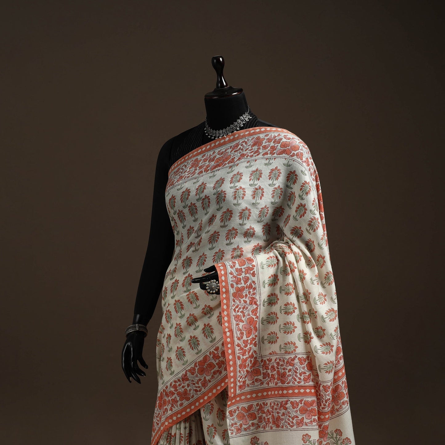 Hand merino wool sanganeri saree 05 - handcrafted