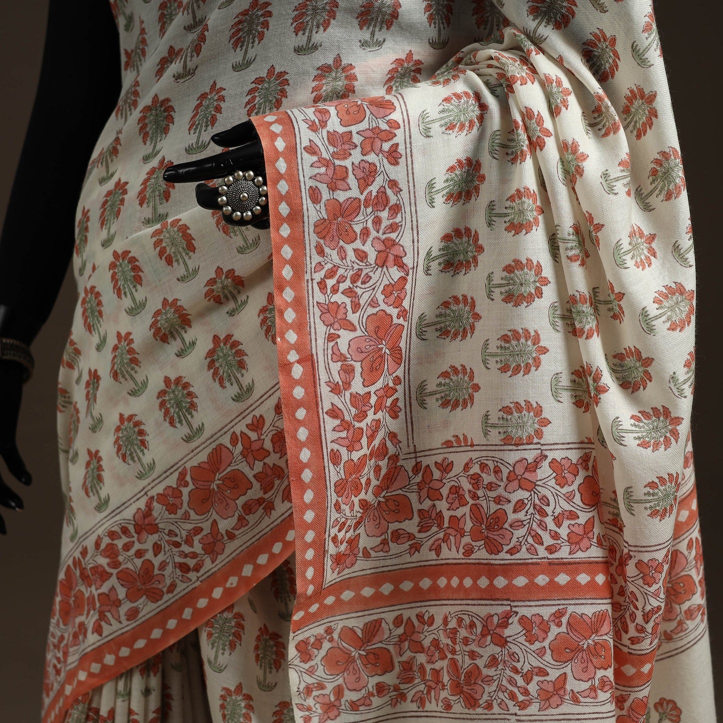 Hand merino wool sanganeri saree 05 - handcrafted