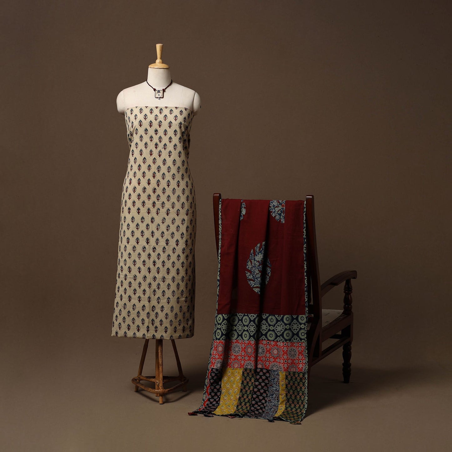 Hand natural dyed cotton 2pc unstitched dress material