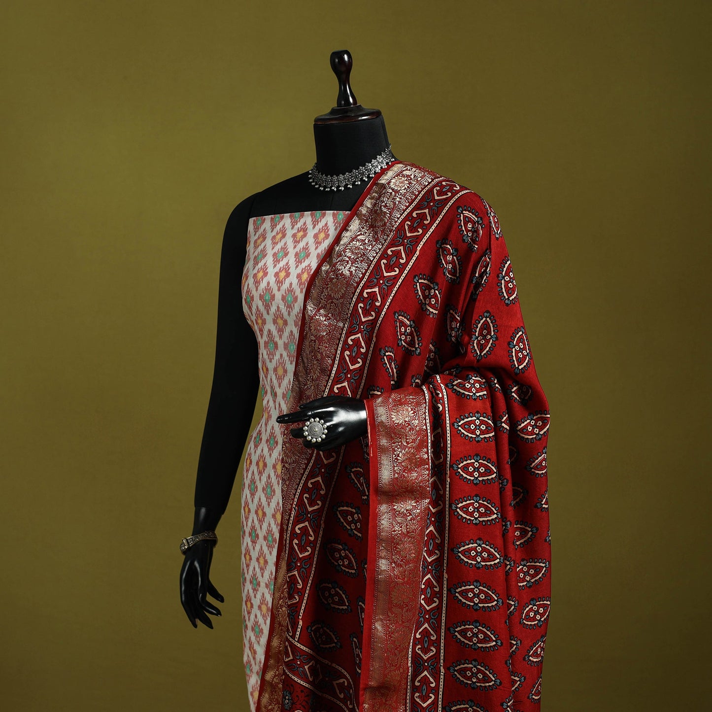 Hand natural dyed dola silk zari border dupatta