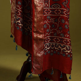 Hand natural dyed dola silk zari border dupatta