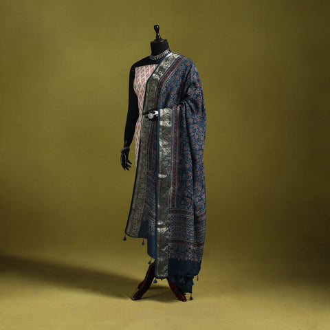 Hand natural dyed dola silk zari border dupatta