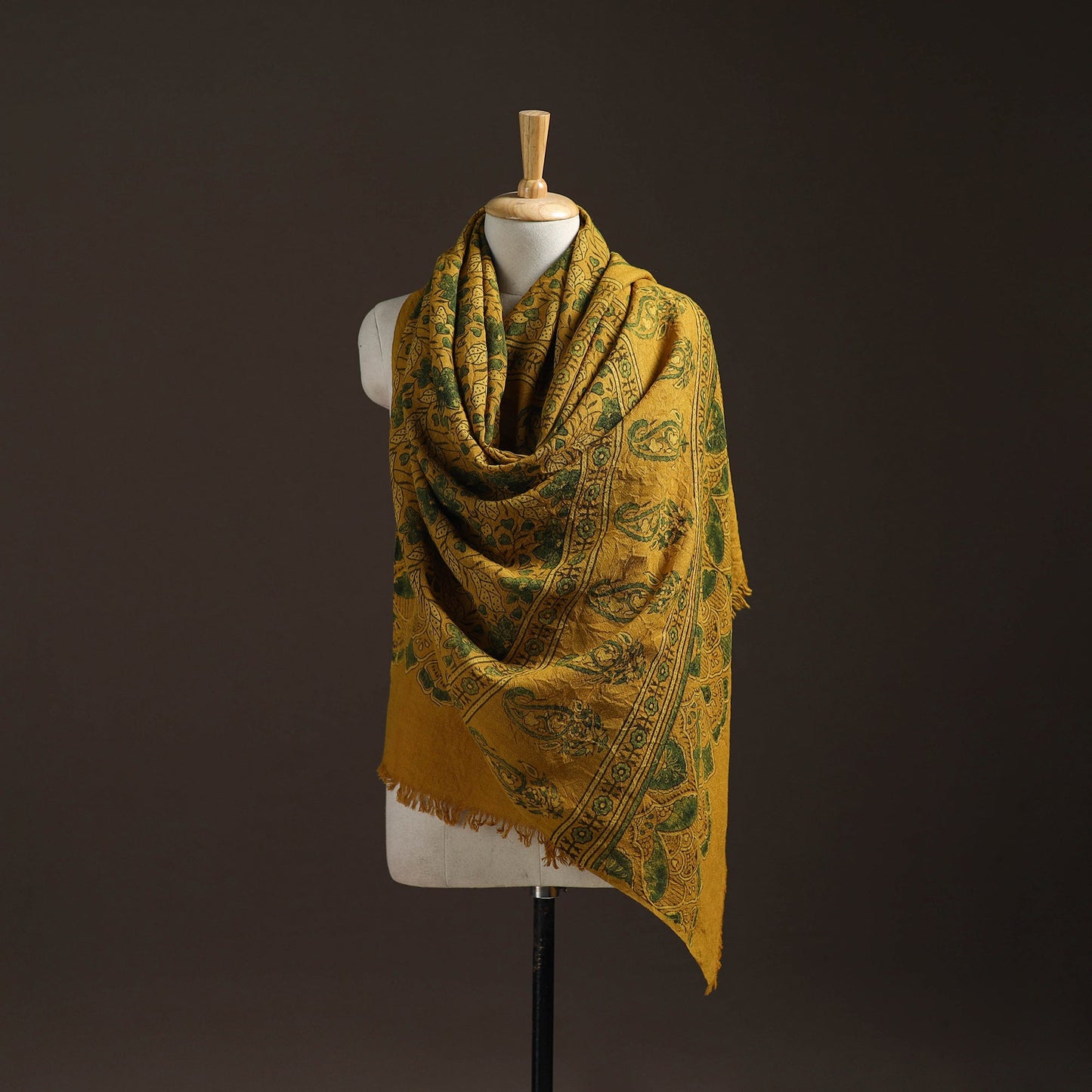 Hand natural dyed handwoven acrylic wool shawl 09