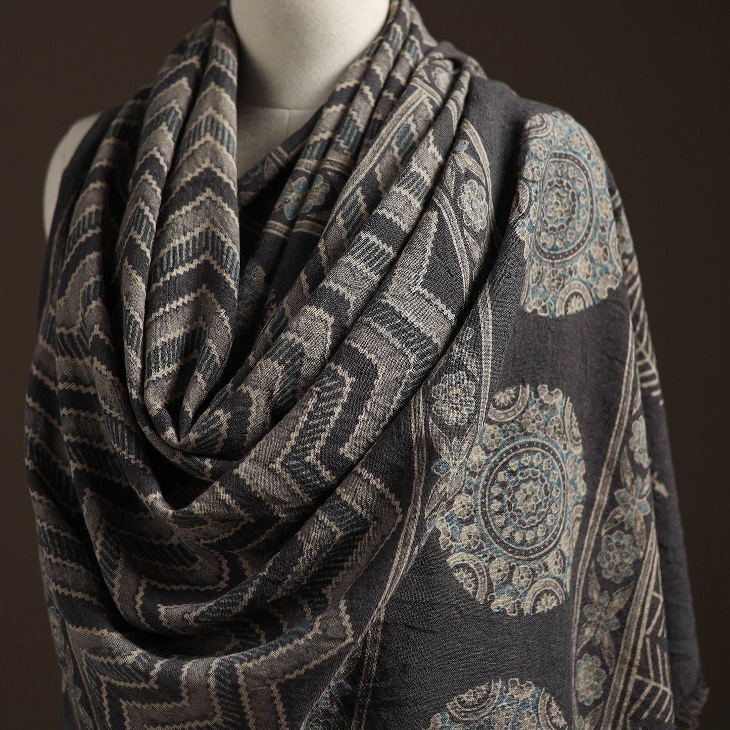 Hand natural dyed handwoven acrylic wool shawl 17