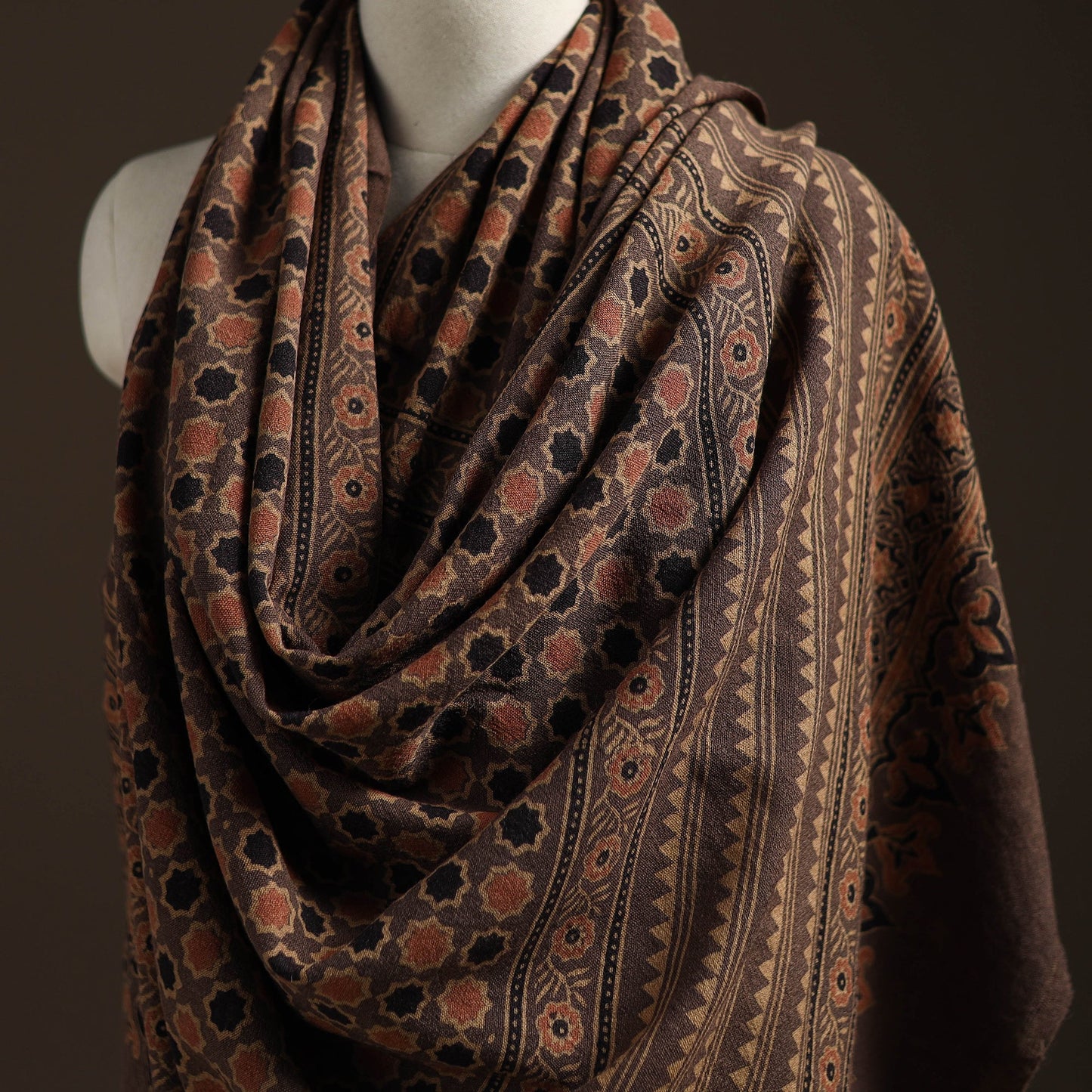 Hand natural dyed handwoven acrylic wool shawl 26