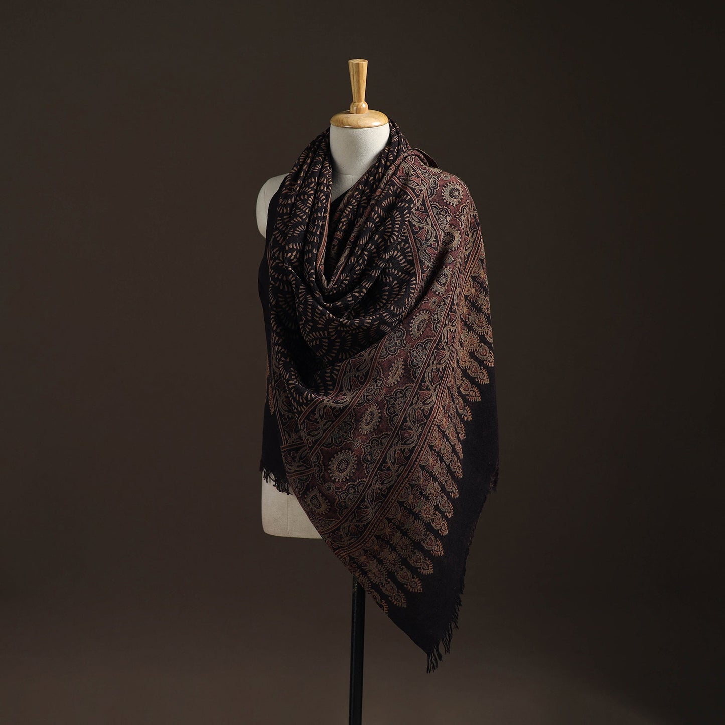 Hand natural dyed handwoven acrylic wool shawl 38