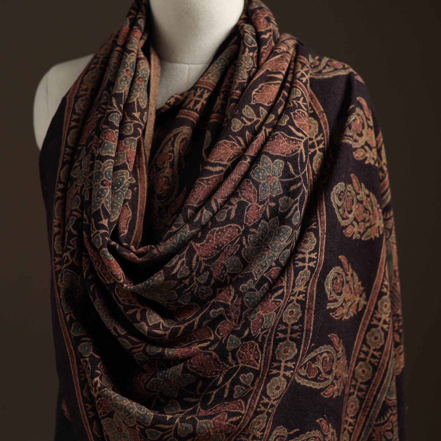 Hand natural dyed handwoven acrylic wool shawl 41