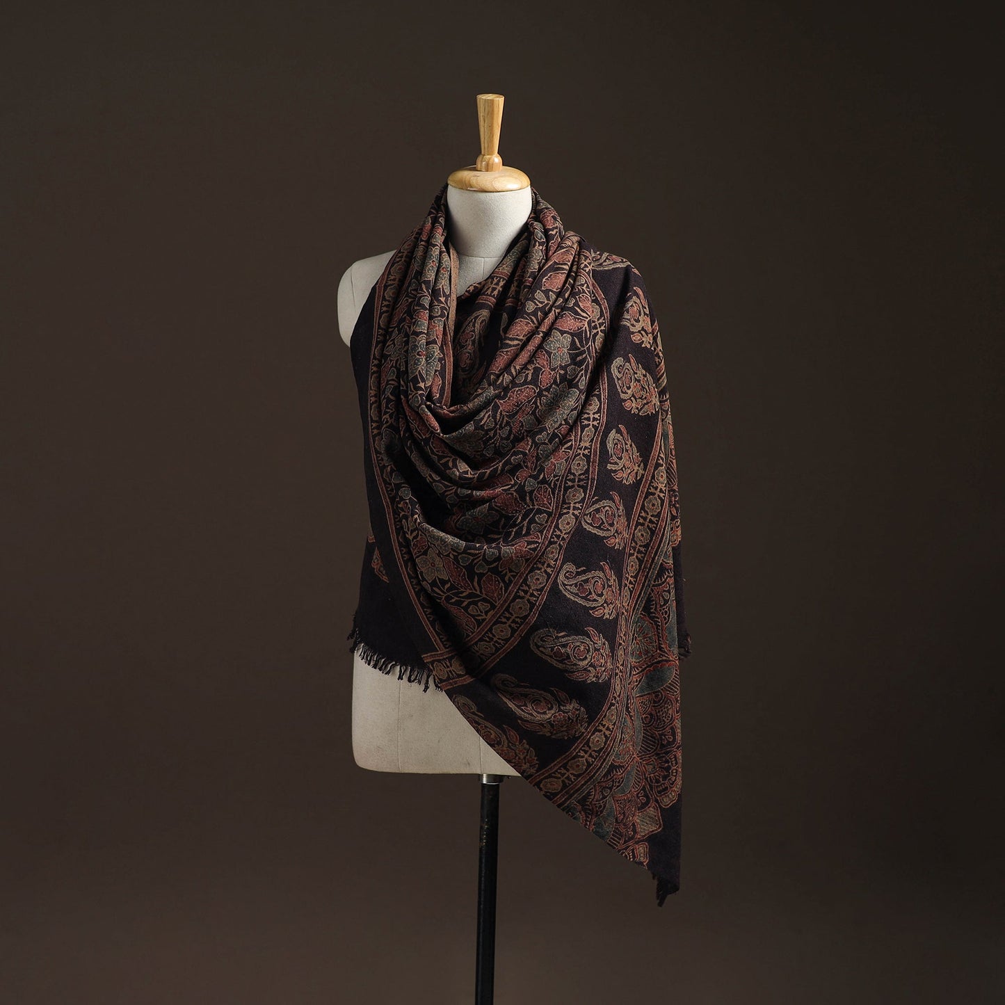 Hand natural dyed handwoven acrylic wool shawl 41