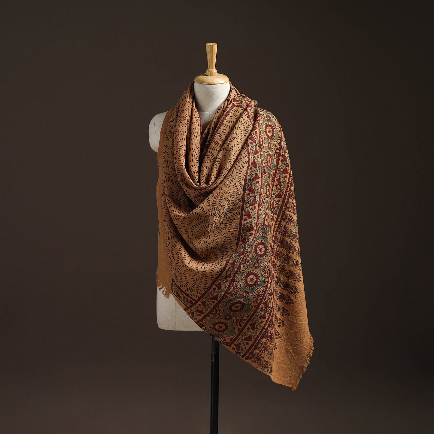 Hand natural dyed handwoven acrylic wool shawl 42