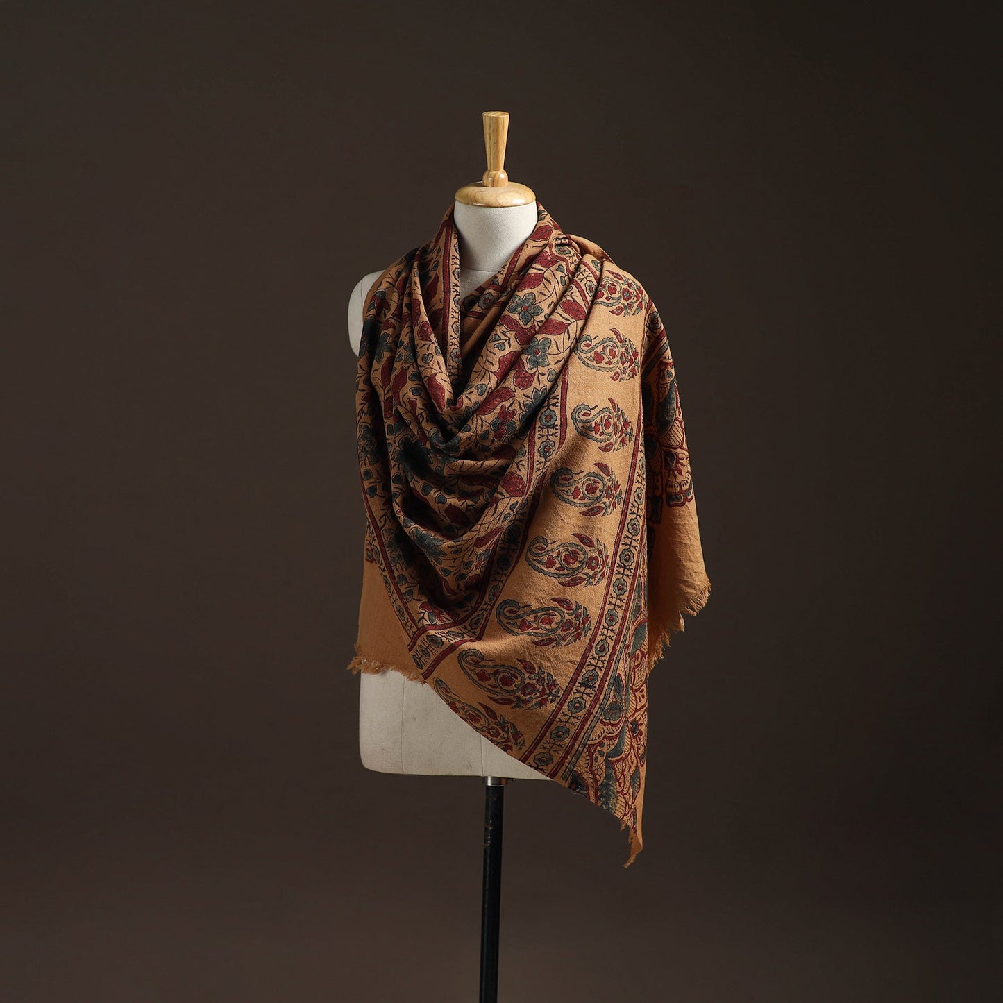 Hand natural dyed handwoven acrylic wool shawl 49