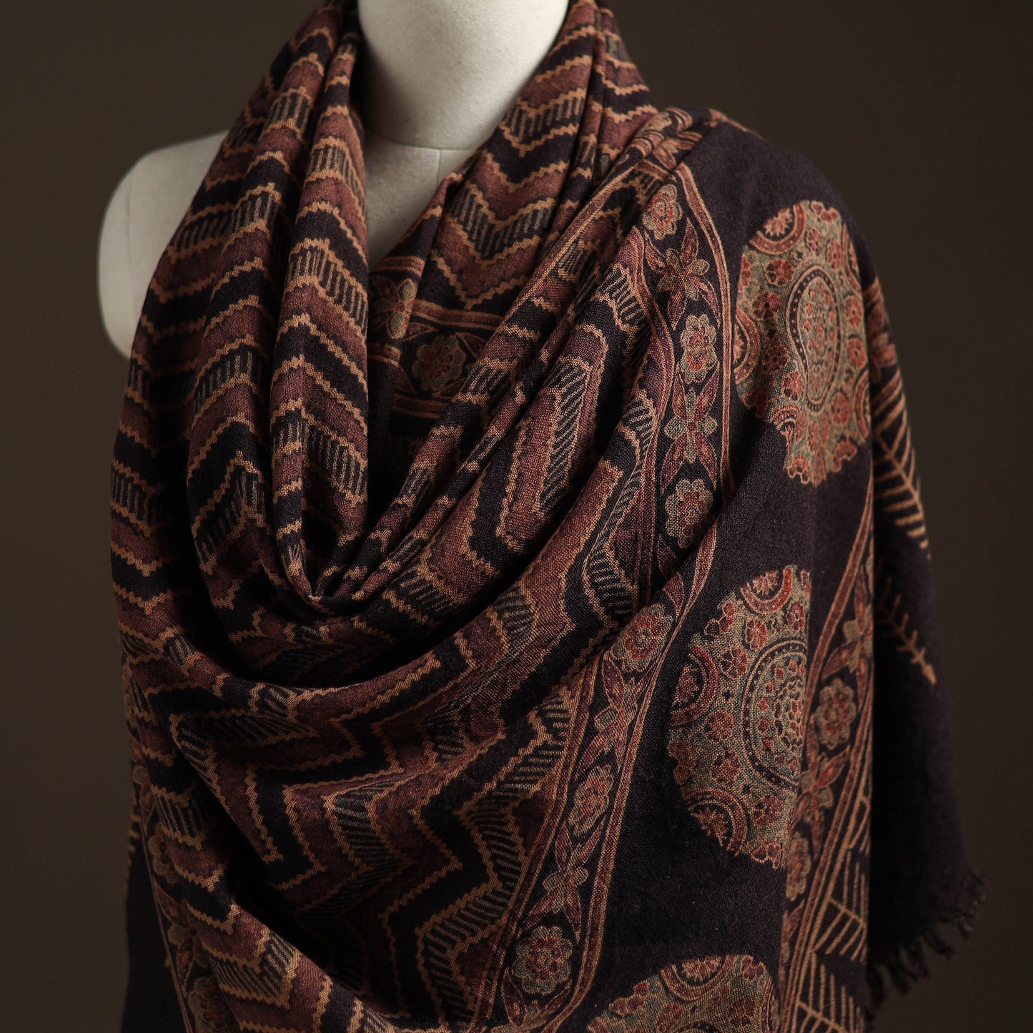 Hand natural dyed handwoven acrylic wool shawl 55