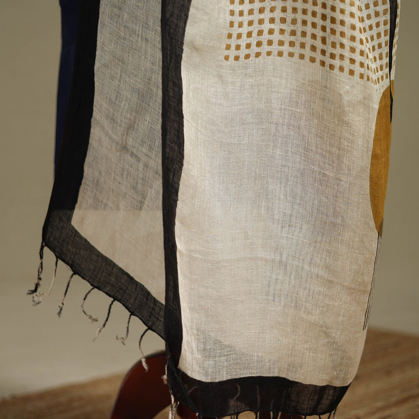 Hand natural dyed linen dupatta with tassels 01