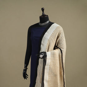 Hand natural dyed linen dupatta with tassels 01