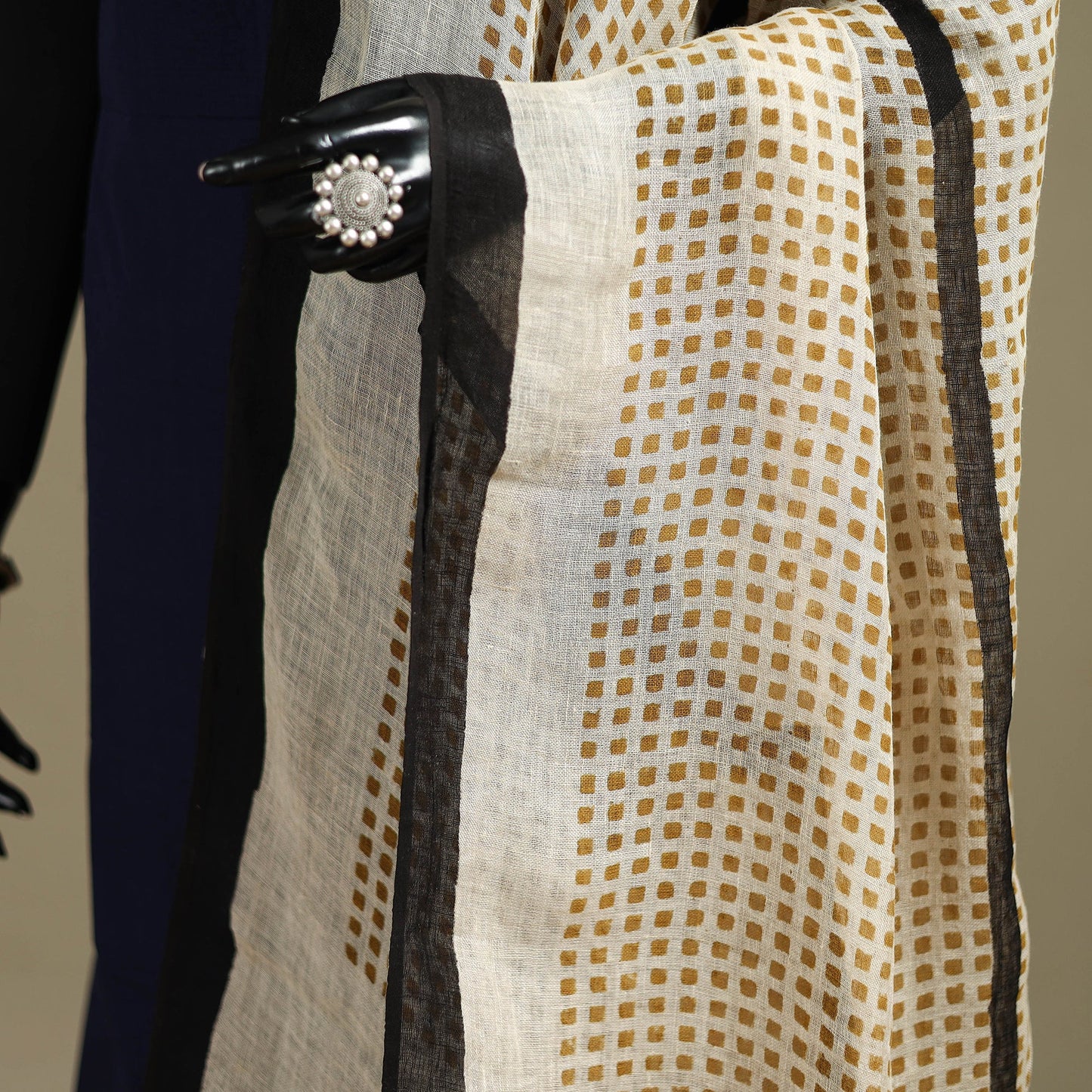 Hand natural dyed linen dupatta with tassels 01