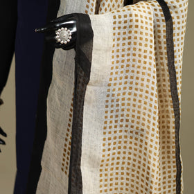 Hand natural dyed linen dupatta with tassels 01