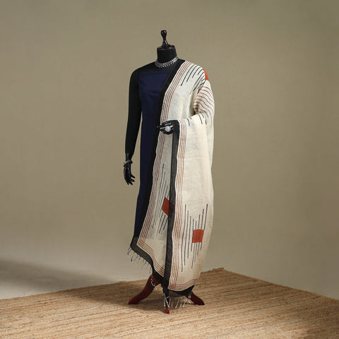 Hand natural dyed linen dupatta with tassels 02